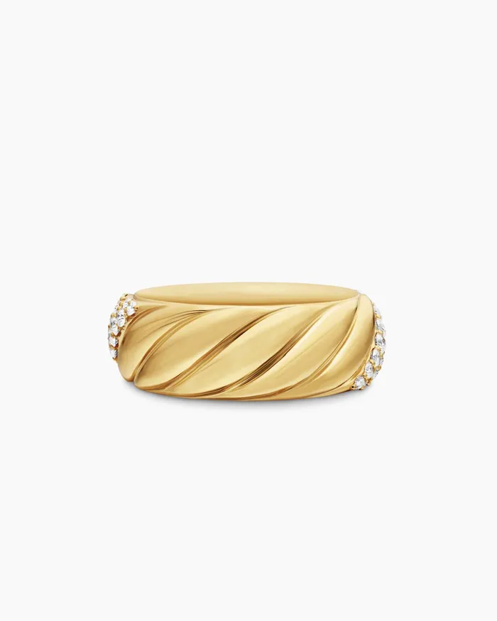 Sculpted Cable Band Ring In 18K Yellow Gold With Diamonds 75mm Women David Yurman Band Sculpted Cable Band Ring In 18K Yellow Gold With Diamonds 75mm Women David Yurman Band