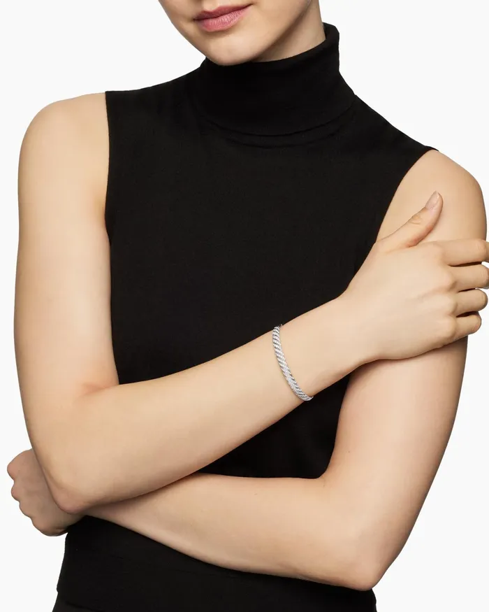 Sculpted Cable Bangle Bracelet In 18K White Gold With Diamonds 62mm Women David Yurman Bangle Sculpted Cable Bangle Bracelet In 18K White Gold With Diamonds 62mm Women David Yurman Bangle