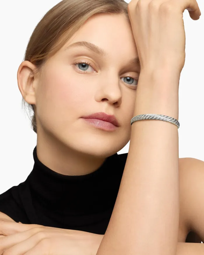 Sculpted Cable Bangle Bracelet In 18K White Gold With Diamonds 62mm Women David Yurman Bangle Sculpted Cable Bangle Bracelet In 18K White Gold With Diamonds 62mm Women David Yurman Bangle