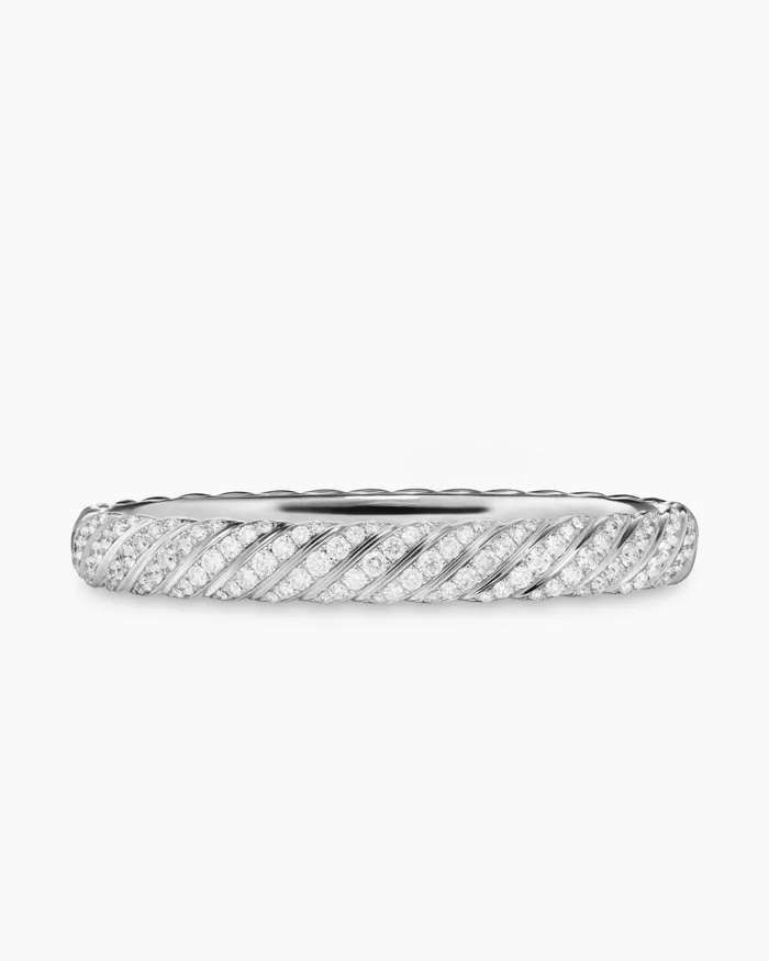 Sculpted Cable Bangle Bracelet In 18K White Gold With Diamonds 8mm Women David Yurman Bangle