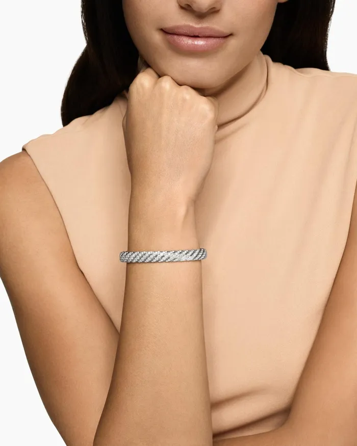 Sculpted Cable Bangle Bracelet In 18K White Gold With Diamonds 8mm Women David Yurman Bangle Sculpted Cable Bangle Bracelet In 18K White Gold With Diamonds 8mm Women David Yurman Bangle