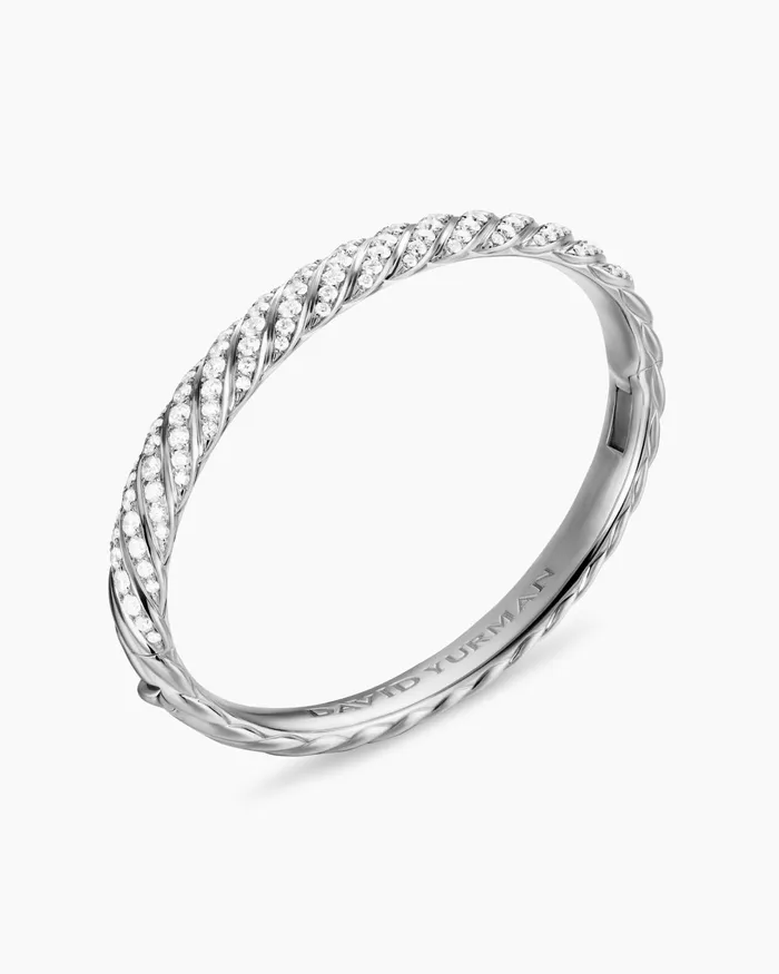 Sculpted Cable Bangle Bracelet In 18K White Gold With Diamonds 8mm Women David Yurman Bangle Sculpted Cable Bangle Bracelet In 18K White Gold With Diamonds 8mm Women David Yurman Bangle