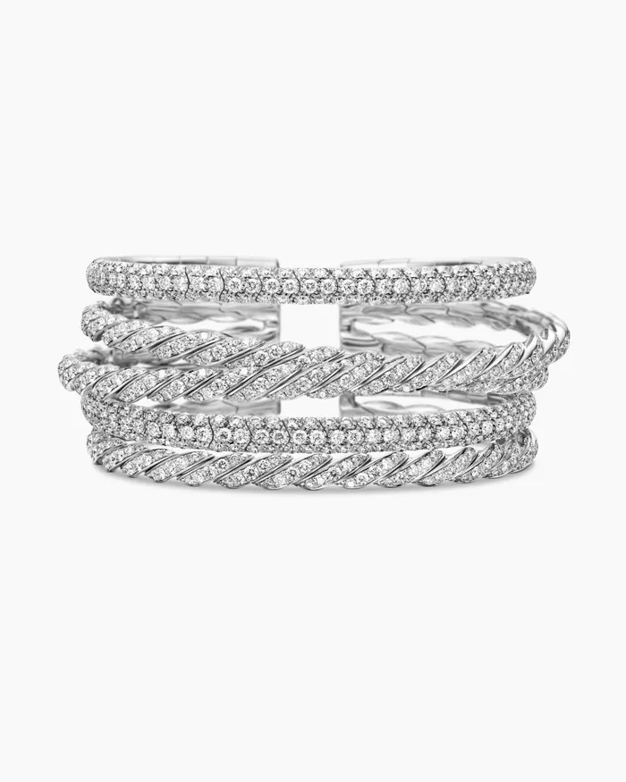 Sculpted Cable Flex Five Row Bracelet In 18K White Gold With Diamonds 286mm Women David Yurman Cuff Sculpted Cable Flex Five Row Bracelet In 18K White Gold With Diamonds 286mm Women David Yurman Cuff