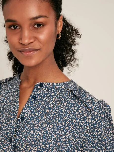 Shirts and Blouses Women Joules Blue Floral Long Sleeve Blouse