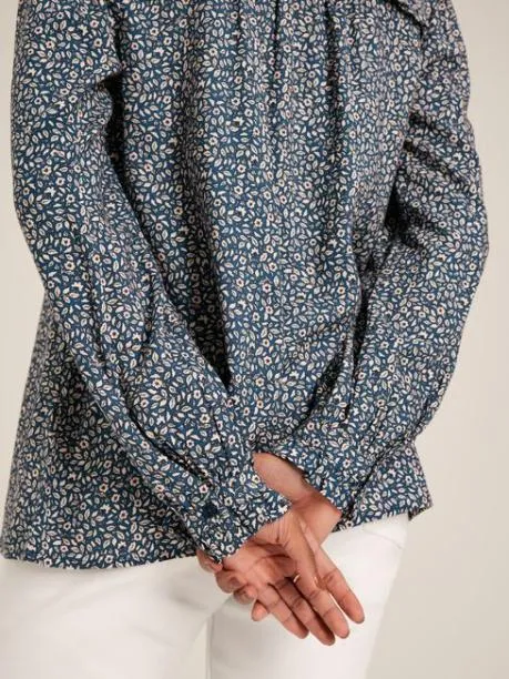 Shirts and Blouses Women Joules Blue Floral Long Sleeve Blouse