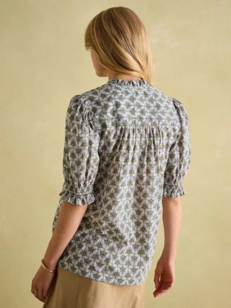 Shirts and Blouses Women Joules Green Frill Neck Smocked Blouse