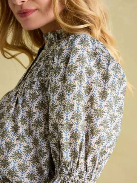 Shirts and Blouses Women Joules Green Frill Neck Smocked Blouse