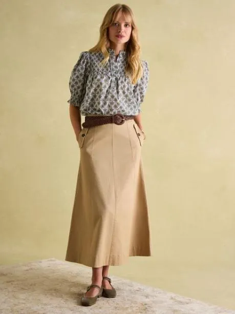 Shirts and Blouses Women Joules Green Frill Neck Smocked Blouse