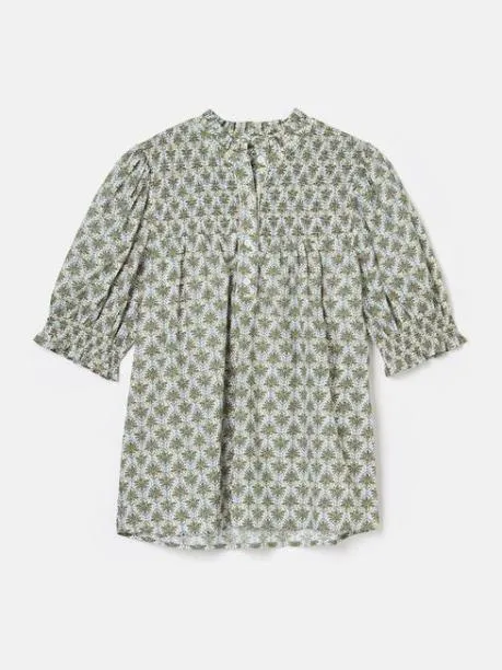 Shirts and Blouses Women Joules Green Frill Neck Smocked Blouse