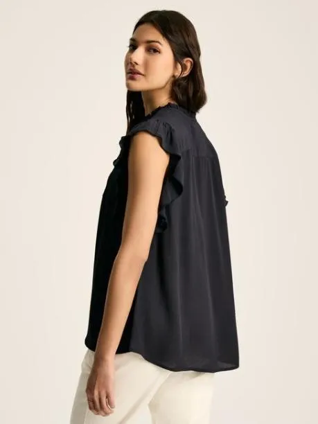 Shirts and Blouses Women Joules Navy Frill Shoulder Sleeveless Blouse