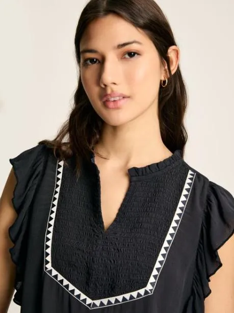 Shirts and Blouses Women Joules Navy Frill Shoulder Sleeveless Blouse