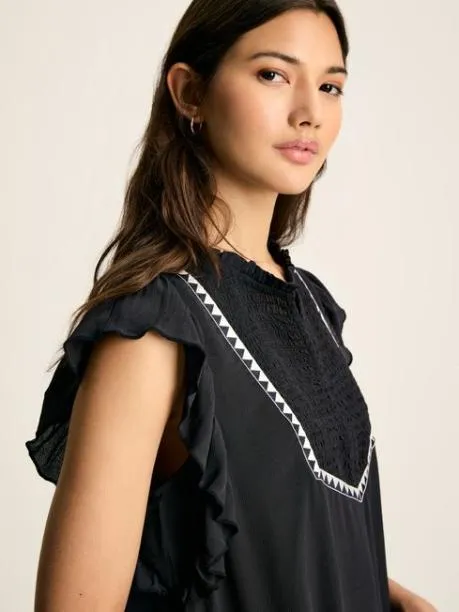 Shirts and Blouses Women Joules Navy Frill Shoulder Sleeveless Blouse