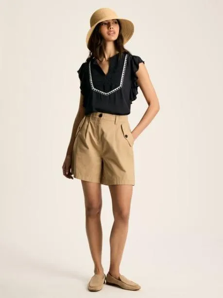 Shirts and Blouses Women Joules Navy Frill Shoulder Sleeveless Blouse