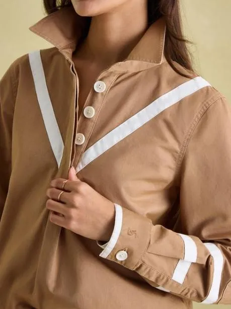Shirts and Blouses Women Joules Tan Brown Cotton Deck Shirt