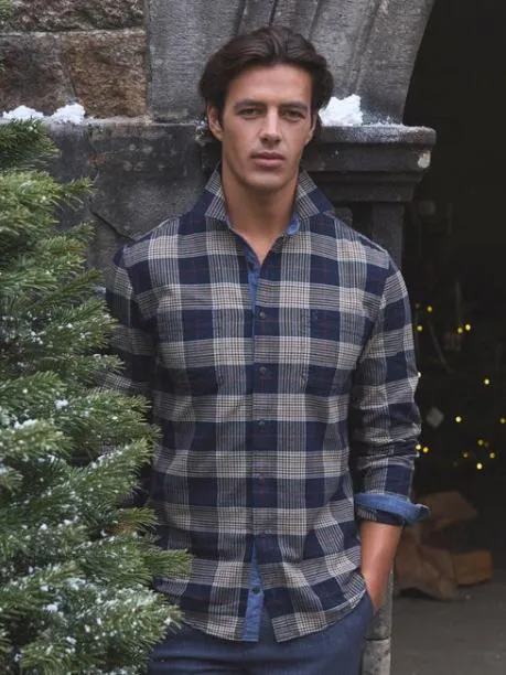 Shirts Men Joules Navy Blue Soft Brushed Cotton Check Shirt