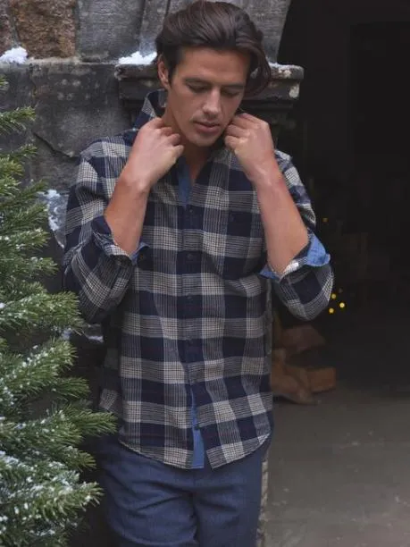 Shirts Men Joules Navy Blue Soft Brushed Cotton Check Shirt