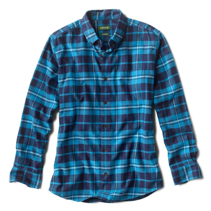 Shirts Men Orvis Lodge Flannel LongSleeved Shirt Blue Fog