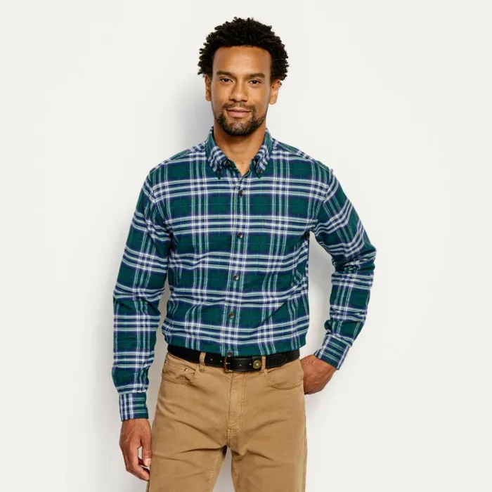 Shirts Men Orvis Lodge Flannel LongSleeved Shirt Blue Fog