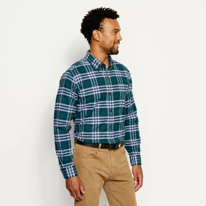Shirts Men Orvis Lodge Flannel LongSleeved Shirt Blue Fog