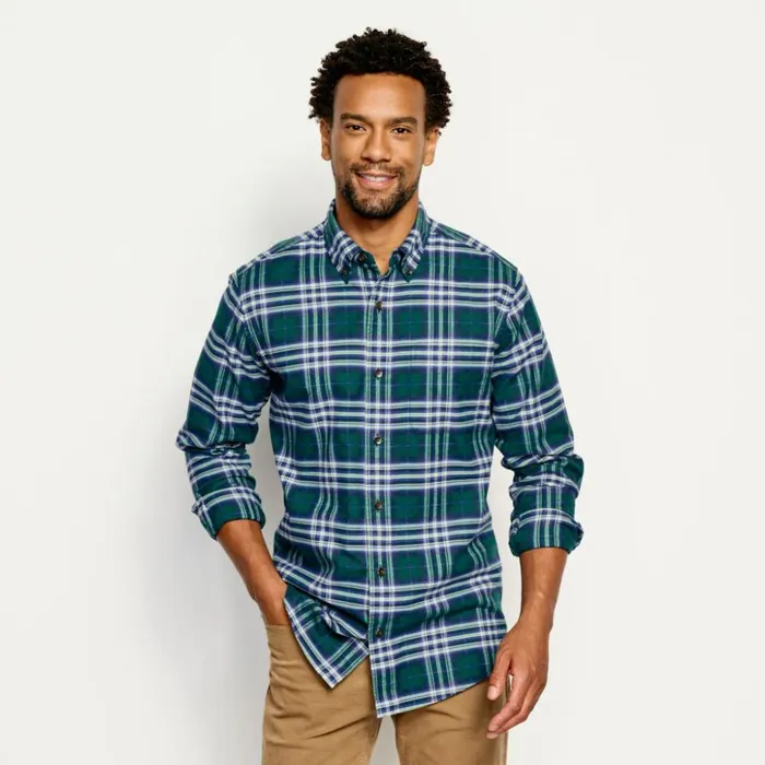 Shirts Men Orvis Lodge Flannel LongSleeved Shirt Blue Fog