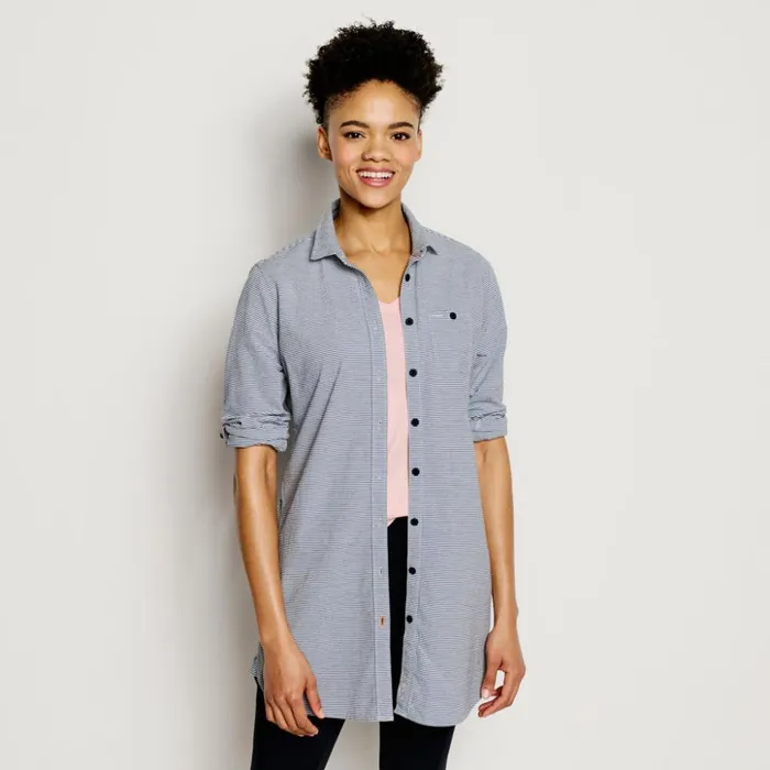 Shirts Women Orvis Surf Cast Tunic Blue Moon Cloud Mini Stripe