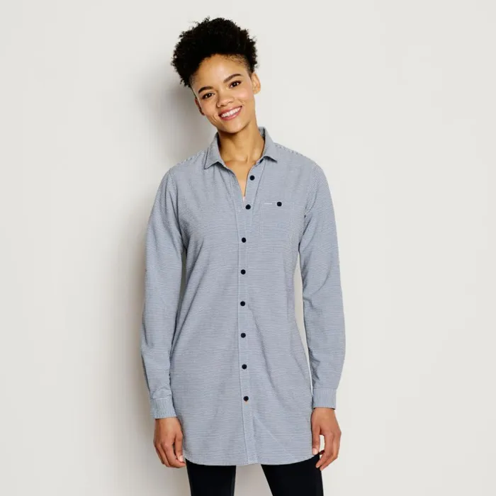 Shirts Women Orvis Surf Cast Tunic Blue Moon Cloud Mini Stripe