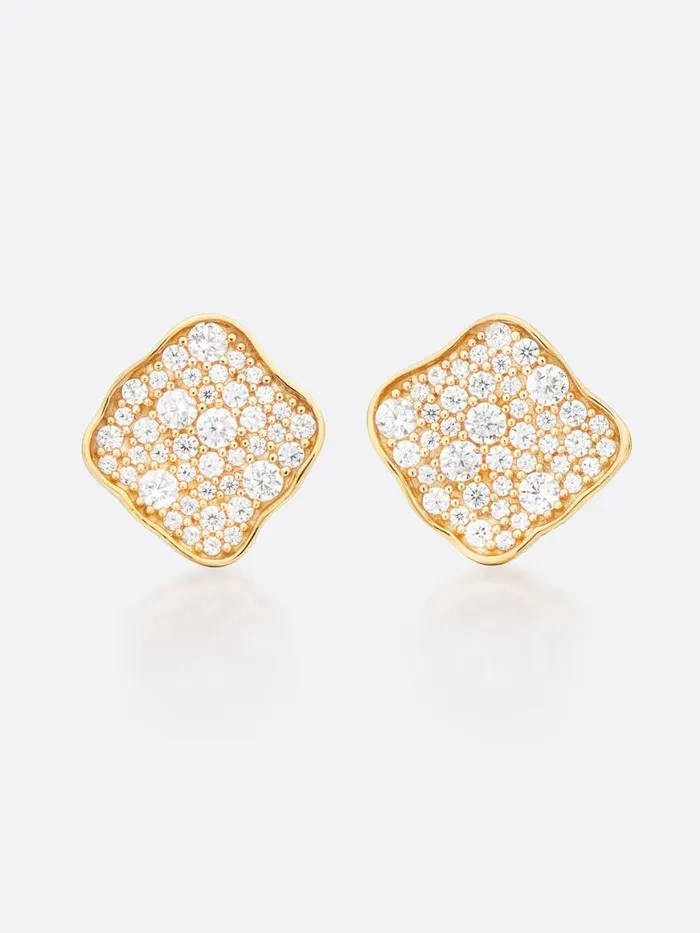 Shop Brochu Walker Fine Jewelry Petite Fleur Pav Diamond Stud Earrings Yellow Gold With Diamonds