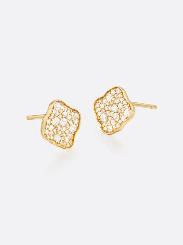 Shop Brochu Walker Fine Jewelry Petite Fleur Pav Diamond Stud Earrings Yellow Gold With Diamonds
