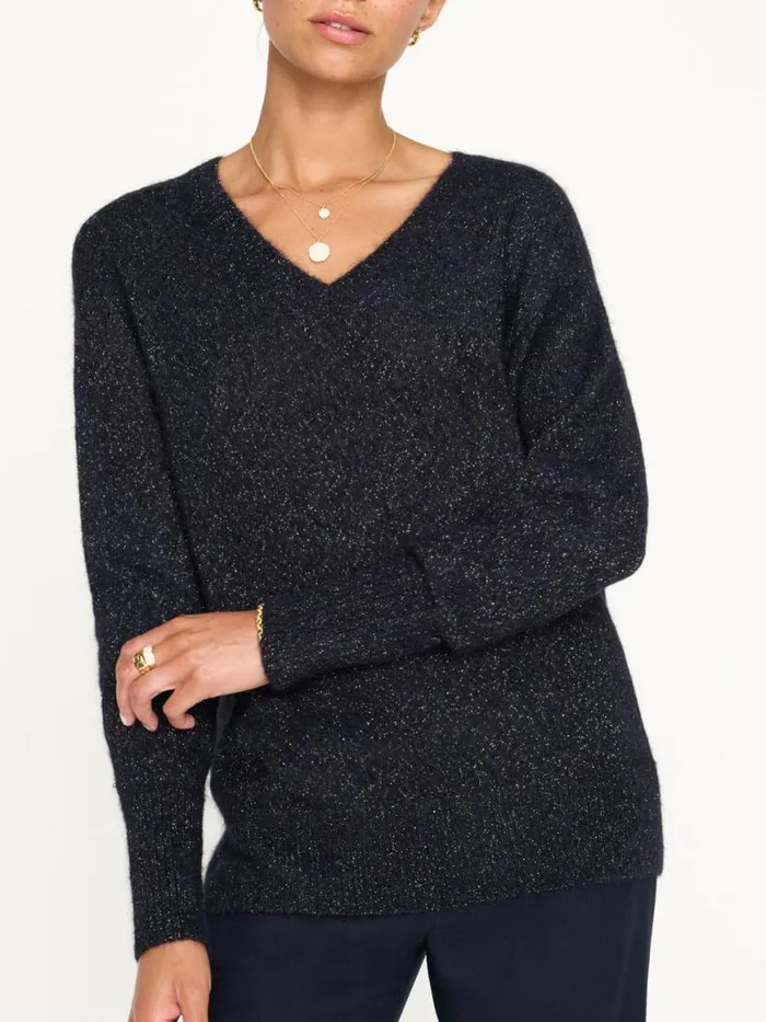 Shop Brochu Walker Sweaters The Allery VNeck Sweater Baltic Metallic