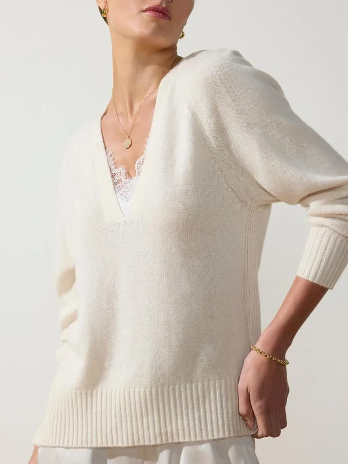Shop Brochu Walker Sweaters The Ida Lace Vee Looker Ivory