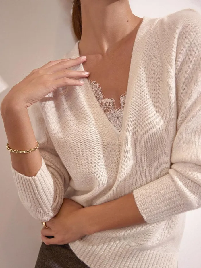 Shop Brochu Walker Sweaters The Ida Lace Vee Looker Ivory