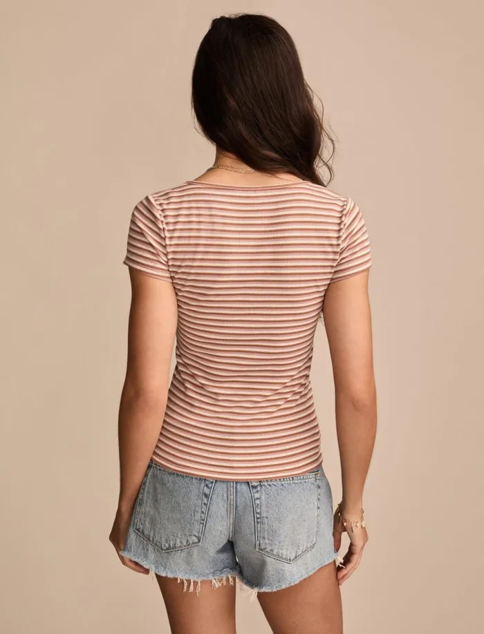 Short Sleeve Square Neck Tee Neutral Combo Women Lucky Brand Knit Tops