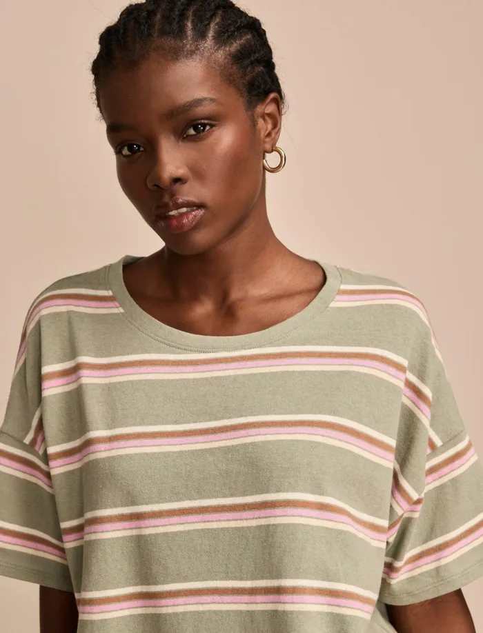 Short Sleeve Stripe Tee Green Stripe Women Lucky Brand Knit Tops