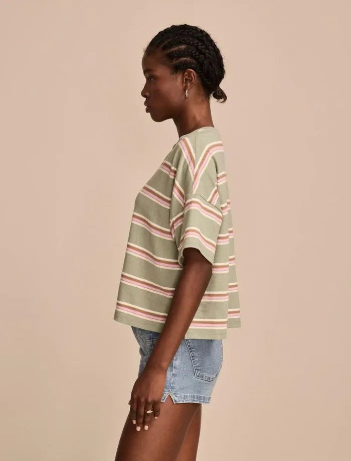 Short Sleeve Stripe Tee Green Stripe Women Lucky Brand Knit Tops