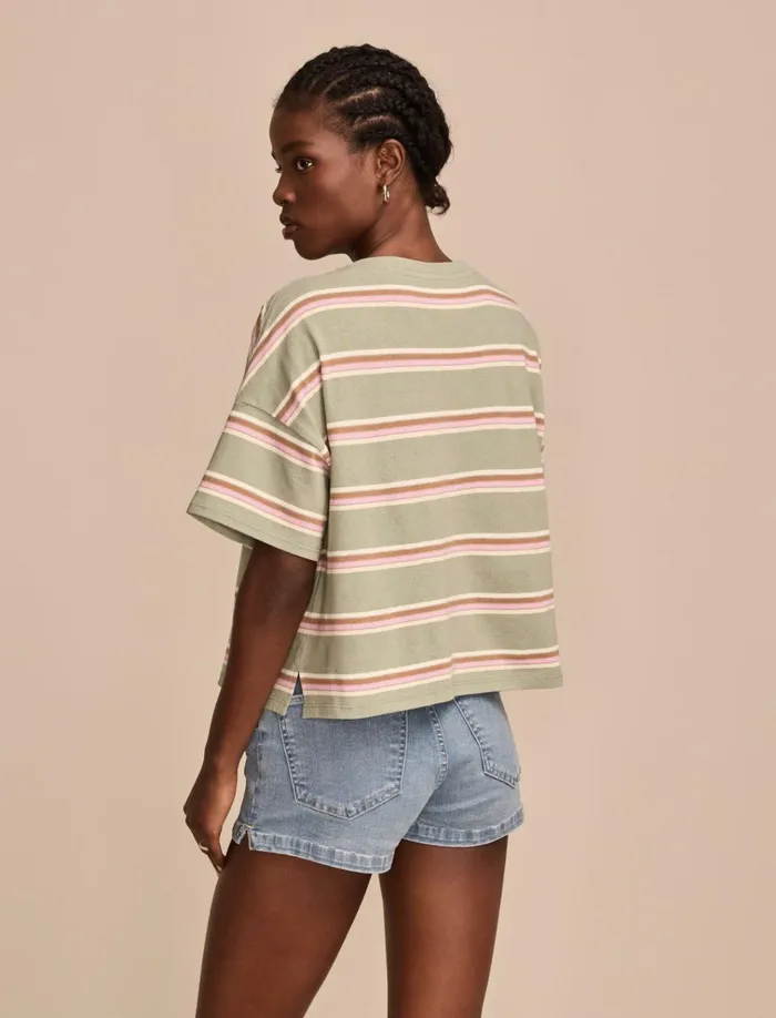 Short Sleeve Stripe Tee Green Stripe Women Lucky Brand Knit Tops