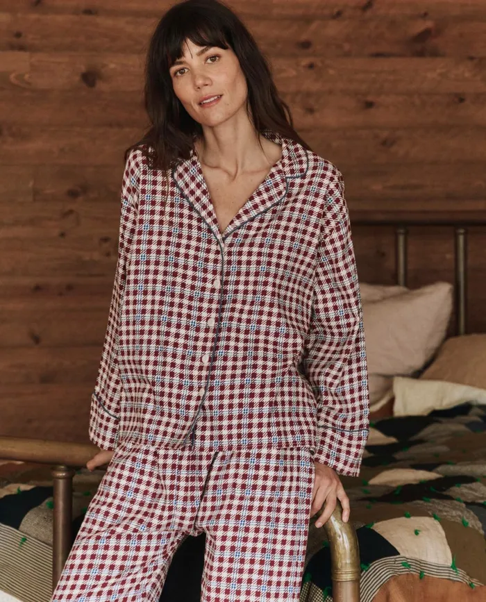 Sleep Tops Women The Great The Pajama Shirt Bordeaux Plaid