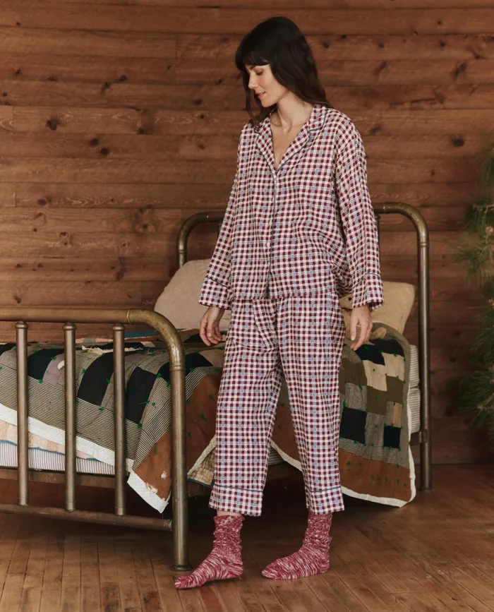 Sleep Tops Women The Great The Pajama Shirt Bordeaux Plaid Sleep Tops Women The Great The Pajama Shirt Bordeaux Plaid