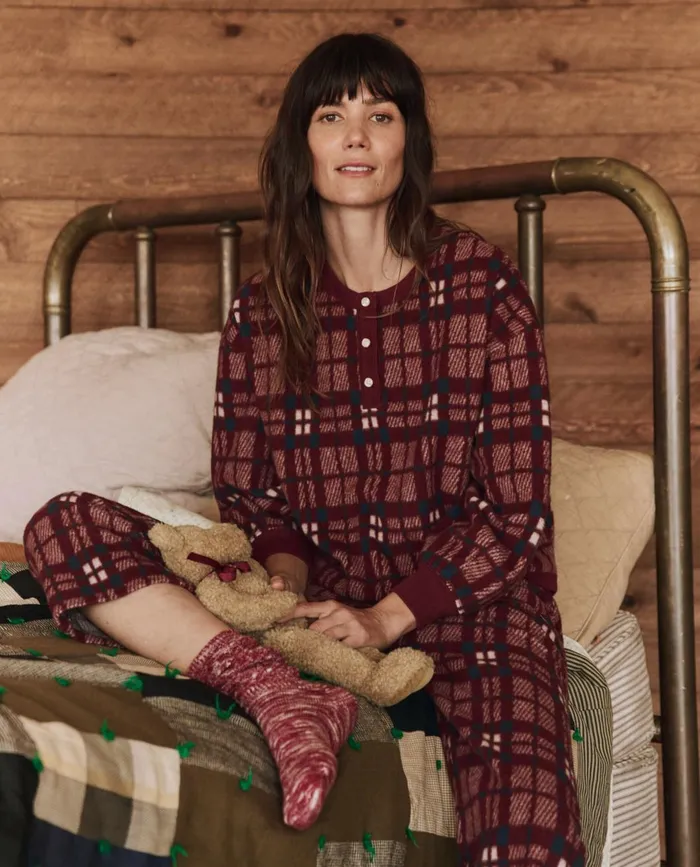 Sleep Tops Women The Great The Plush Fleece Henley Sleep Sweatshirt Fireside Plaid