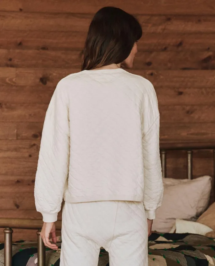 Sleep Tops Women The Great The Quilted Henley Sleep Sweatshirt Washed White Sleep Tops Women The Great The Quilted Henley Sleep Sweatshirt Washed White