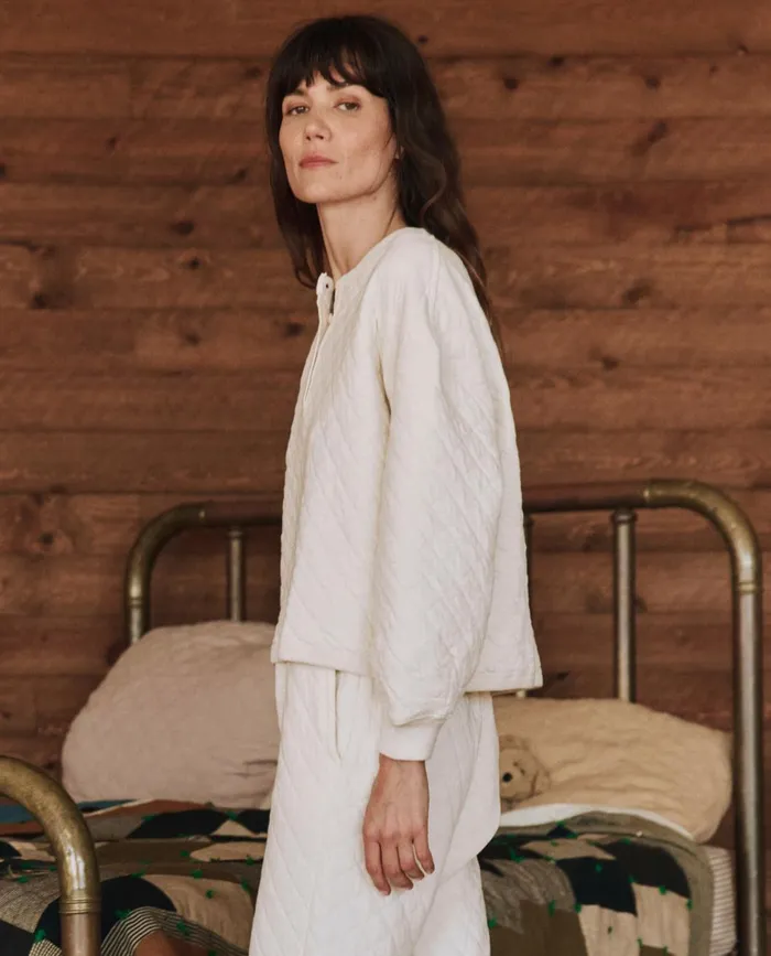 Sleep Tops Women The Great The Quilted Henley Sleep Sweatshirt Washed White Sleep Tops Women The Great The Quilted Henley Sleep Sweatshirt Washed White