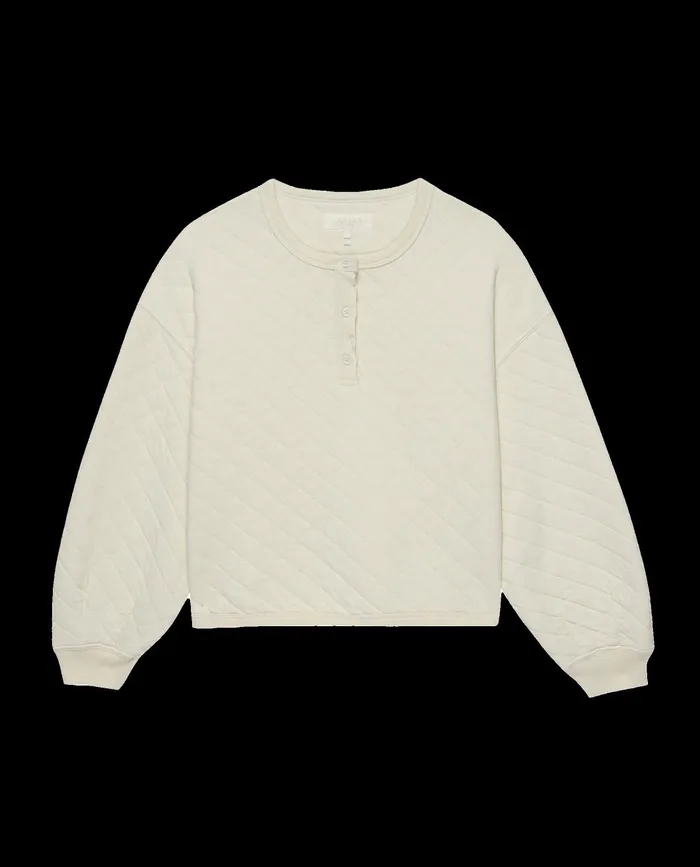 Sleep Tops Women The Great The Quilted Henley Sleep Sweatshirt Washed White Sleep Tops Women The Great The Quilted Henley Sleep Sweatshirt Washed White