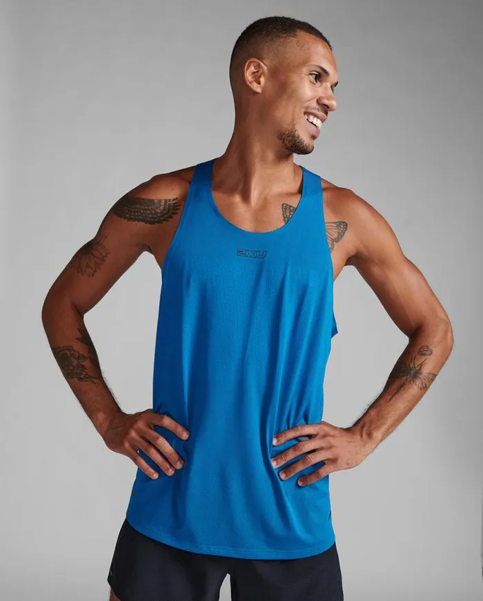 Sleeveless Mens 2XU Light Speed Tech Singlet Seaportblack Reflective
