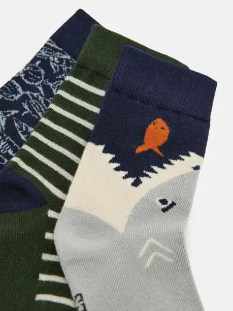 Socks Boys Joules GreenNavy 3 Pack Socks