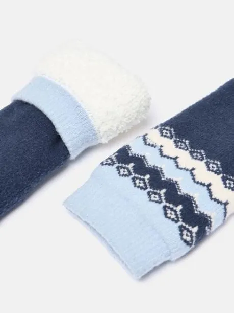 Socks Women Joules Navy Fair Isle Fleece Lined Socks Size 48