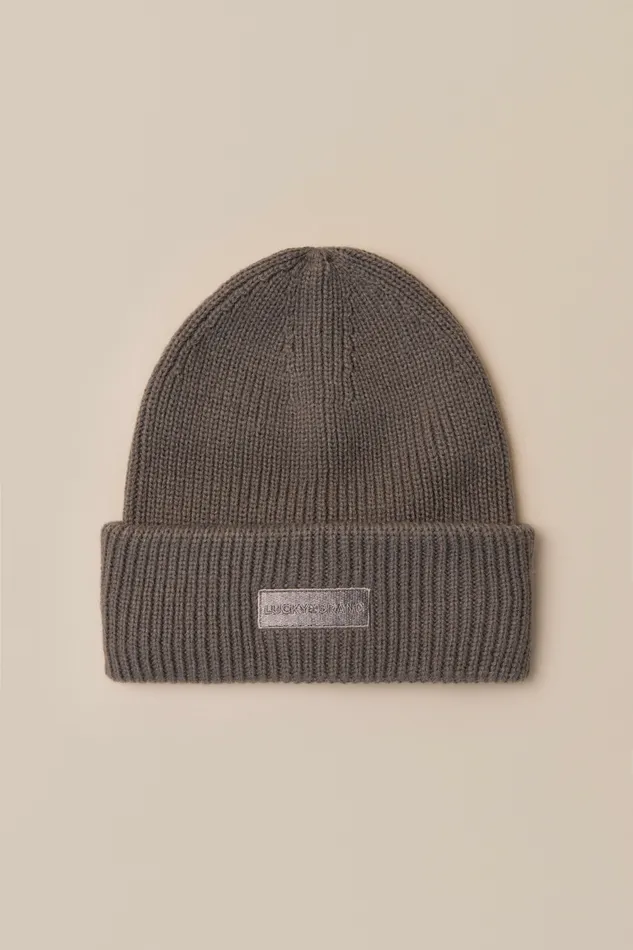 Solid Knit Beanie Dark Grey Women Lucky Brand Hats