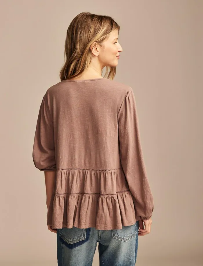 Square Neck Embroidered Peasant Top Deep Taupe Women Lucky Brand Blouses