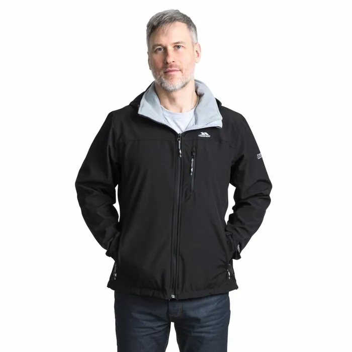 Stanford Hooded Softshell Jacket Black Men Trespass Softshell Jackets