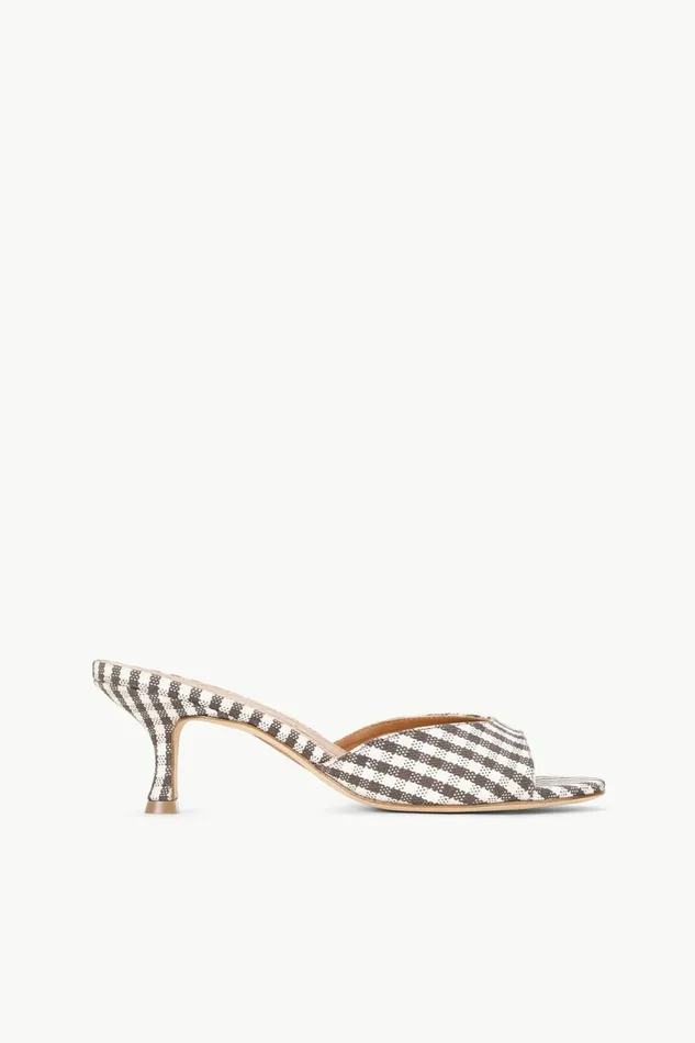 STAUD BRIGITTE MULE Dark Chocolate Micro Check Women Mules and Flats