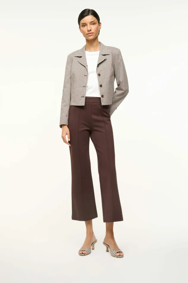 STAUD BRIGITTE MULE Dark Chocolate Micro Check Women Mules and Flats STAUD BRIGITTE MULE Dark Chocolate Micro Check Women Mules and Flats