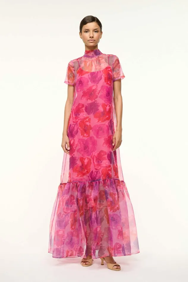 STAUD CALLUNA DRESS Magenta Painted Floral Women Dresses